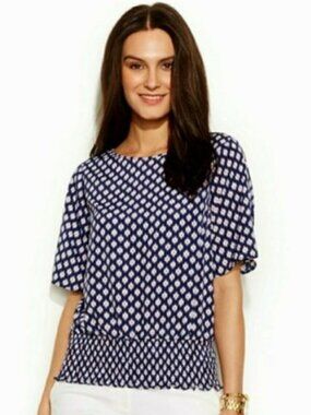 Michael Kors Women's Ikat Print Smoked Hem Top Blouse Size P/S